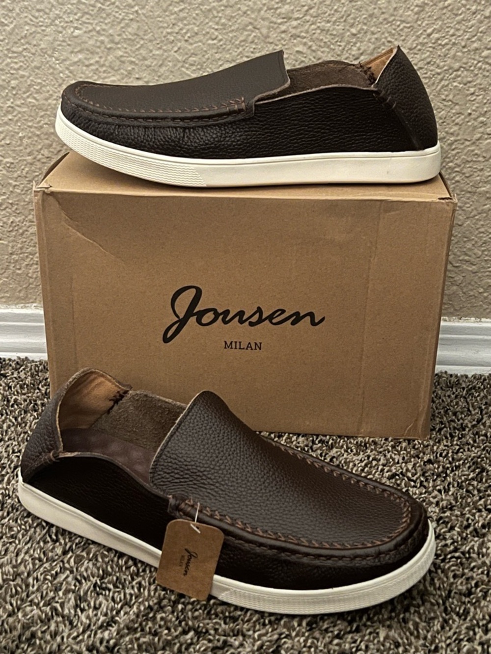 Jousen Men's Leather Loafers Shoes Brown Color Size-11